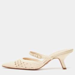 Dior Cream Embroidered Mesh Dior Capture Mules Size 39