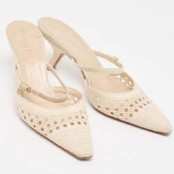 Dior Cream Embroidered Mesh Dior Capture Mules Size 39