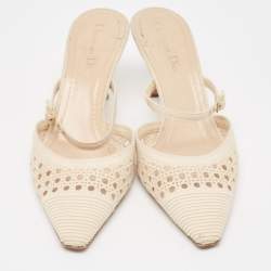 Dior Cream Embroidered Mesh Dior Capture Mules Size 39