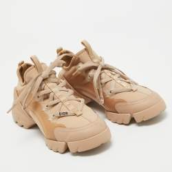 Pre Owned Dior Beige Fabric and PVC D-Connect Sneakers Size 36.5
