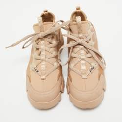 Pre Owned Dior Beige Fabric and PVC D-Connect Sneakers Size 36.5