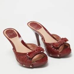 Dior  Red Patent Bow Slides Mules Size 39.5 