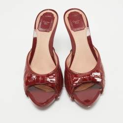Dior  Red Patent Bow Slides Mules Size 39.5 
