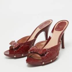 Dior  Red Patent Bow Slides Mules Size 39.5 