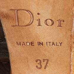 Dior Olive Green Leather Studded Cork Wedge Ankle Strap Sandals Size 37