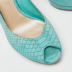 Pre Owned Dior Turquoise Blue Python Embossed Miss Dior Peep Toe Pumps Size 39