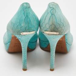 Pre Owned Dior Turquoise Blue Python Embossed Miss Dior Peep Toe Pumps Size 39