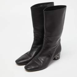 Pre Owned Dior Black Leather Ankle Length Boots Size 40