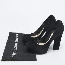 Pre Owned Dior Black Suede Bow Platform Pumps Size 38