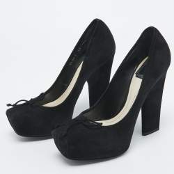 Pre Owned Dior Black Suede Bow Platform Pumps Size 38