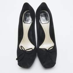 Pre Owned Dior Black Suede Bow Platform Pumps Size 38