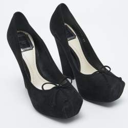 Pre Owned Dior Black Suede Bow Platform Pumps Size 38
