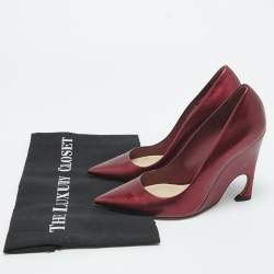 Dior Metallic Burgundy Leather Wedge Pumps Size 36.5