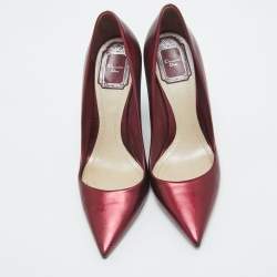 Dior Metallic Burgundy Leather Wedge Pumps Size 36.5