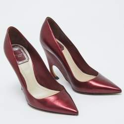 Dior Metallic Burgundy Leather Wedge Pumps Size 36.5