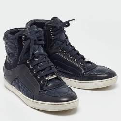 Dior Blue Cannage Leather High Top Sneakers Size 37