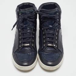 Dior Blue Cannage Leather High Top Sneakers Size 37