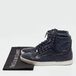 Dior Blue Cannage Leather High Top Sneakers Size 37