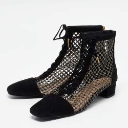 Dior Black/Gold Suede and Mesh Naughtily-D Ankle Boots Size 42