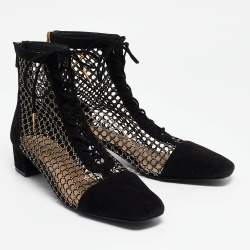 Dior Black/Gold Suede and Mesh Naughtily-D Ankle Boots Size 42