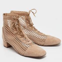 Pre Owned Dior Beige Suede and Mesh Naughtily-D Ankle Boots Size 42