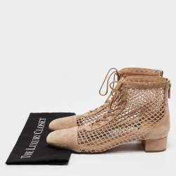 Pre Owned Dior Beige Suede and Mesh Naughtily-D Ankle Boots Size 42