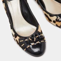 Dior Black/Beige Leopard Print Calf Hair and Patent Bow Pumps Size 39