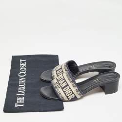 Dior Beige/Blue Canvas Dway Open Toe Slide Sandals Size 34