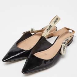 Dior Black Patent Leather J'adior Slingback Flats Size 40