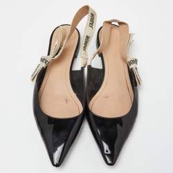 Dior Black Patent Leather J'adior Slingback Flats Size 40