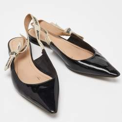 Dior Black Patent Leather J'adior Slingback Flats Size 40