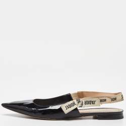 Dior Black Patent Leather J'adior Slingback Flats Size 40