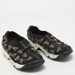 Pre Owned Dior Black Bee Embellished Mesh Fusion Sneakers Size 38.5