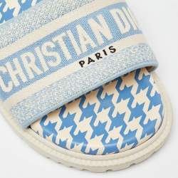 Dior Blue/White Canvas Dway Flat Slides Size 36