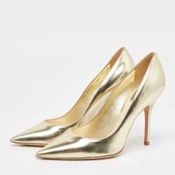 Pre Owned Dior Metallic Gold Leather Cherie Pumps Size 36