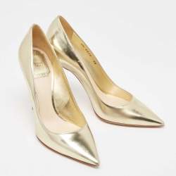 Pre Owned Dior Metallic Gold Leather Cherie Pumps Size 36