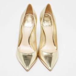Pre Owned Dior Metallic Gold Leather Cherie Pumps Size 36