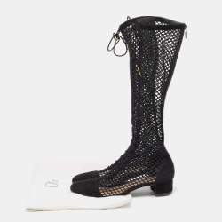 Pre Owned Dior Black Suede and Fishnet Naughtily-D Knee Length Boots Size 42