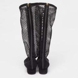 Pre Owned Dior Black Suede and Fishnet Naughtily-D Knee Length Boots Size 42
