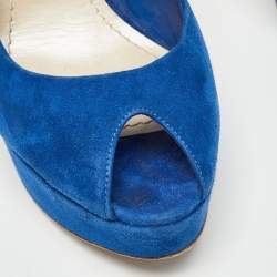 Dior Blue Suede Miss Dior Peep Toe Pumps Size 39