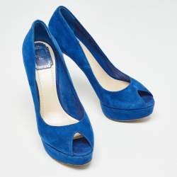 Dior Blue Suede Miss Dior Peep Toe Pumps Size 39