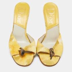 Dior Yellow Printed Canvas Padlock Slide Sandals Size 38