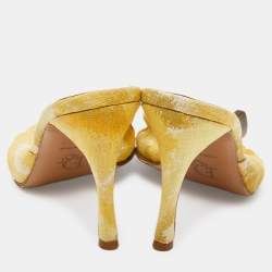 Dior Yellow Printed Canvas Padlock Slide Sandals Size 38