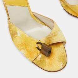 Dior Yellow Printed Canvas Padlock Slide Sandals Size 38