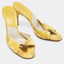 Dior Yellow Printed Canvas Padlock Slide Sandals Size 38