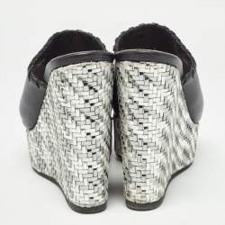 Dior Black Leather Woven Wedge Platform Slide Sandals Size 38.5