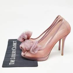 Pre Owned Dior Purple Mesh Flower Applique Peep Toe Pumps Size 40.5