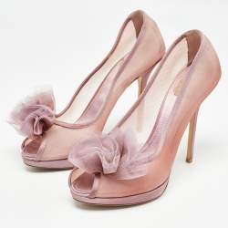 Pre Owned Dior Purple Mesh Flower Applique Peep Toe Pumps Size 40.5