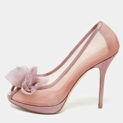Pre Owned Dior Purple Mesh Flower Applique Peep Toe Pumps Size 40.5