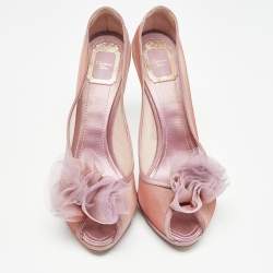 Pre Owned Dior Purple Mesh Flower Applique Peep Toe Pumps Size 40.5